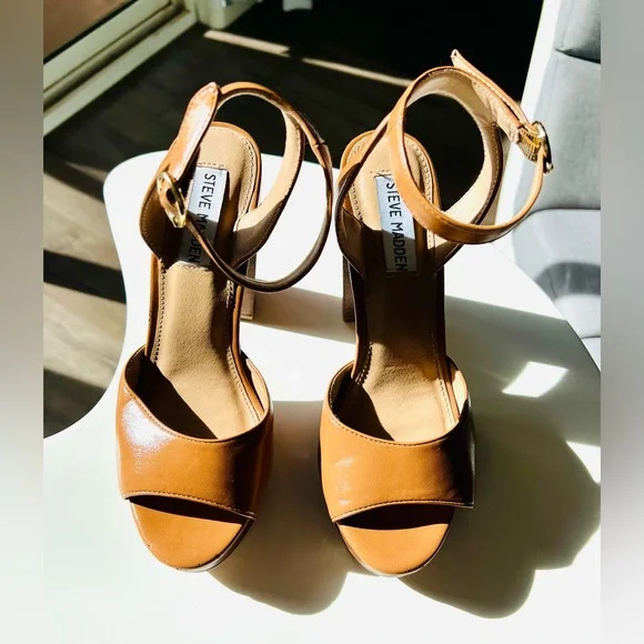 Steve Madden Girl Women’s Platform Block Heel Sandals /Color Tan,Brown /Size 7M - Picture 2 of 12